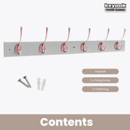 Keypak Victorian 6 Hook Wall-Mount Wooden Coat Rack, 68Cm - Dove Bloc With Rose Hooks - Fixings Included - thumbnail 4