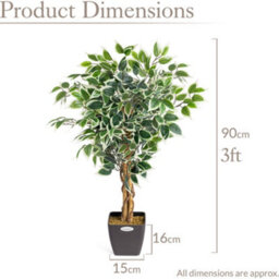 Christow Artificial Variegated Ficus Tree Realistic Faux House Plant In Pot 3Ft - thumbnail 6