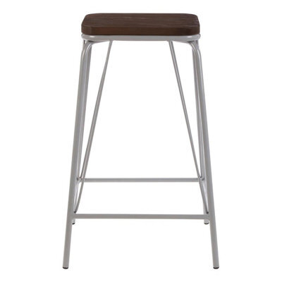 Orsina Grey Metal And Elm Wood Stool, Large Square Stool, Accent Wooden Bar Stool For Home Bar - image 1