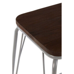 Orsina Grey Metal And Elm Wood Stool, Large Square Stool, Accent Wooden Bar Stool For Home Bar - thumbnail 3