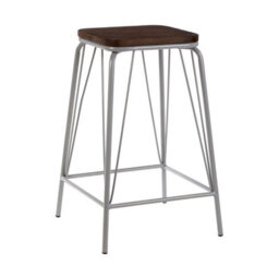 Orsina Grey Metal And Elm Wood Stool, Large Square Stool, Accent Wooden Bar Stool For Home Bar - thumbnail 2