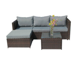 Birchtree Pe Rattan Garden Furniture Set L Shape Corner Sofa Chair Glass Coffee Table Ottoman 3 Seater Cushion Outdoor Patio Brown - thumbnail 3