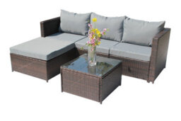 Birchtree Pe Rattan Garden Furniture Set L Shape Corner Sofa Chair Glass Coffee Table Ottoman 3 Seater Cushion Outdoor Patio Brown - thumbnail 2