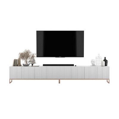 Heze Furniture Elpis Glamour Tv Cabinet Media Unit Extra Long 300 Cm - White Matt / Copper Frame - image 1