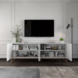 Heze Furniture Elpis Glamour Tv Cabinet Media Unit Extra Long 300 Cm - White Matt / Copper Frame - thumbnail 2