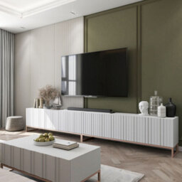 Heze Furniture Elpis Glamour Tv Cabinet Media Unit Extra Long 300 Cm - White Matt / Copper Frame - thumbnail 4