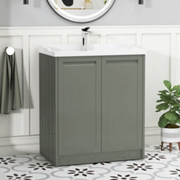 Royal Bathrooms Elmore 700mm Floor Standing 2 Door Bathroom Vanity Unit Cabinet With Traditional Ceramic Basin Sink - Matt Green - thumbnail 1