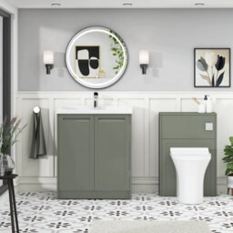 Royal Bathrooms Elmore 700mm Floor Standing 2 Door Bathroom Vanity Unit Cabinet With Traditional Ceramic Basin Sink - Matt Green - thumbnail 4