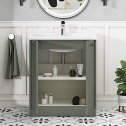 Royal Bathrooms Elmore 700mm Floor Standing 2 Door Bathroom Vanity Unit Cabinet With Traditional Ceramic Basin Sink - Matt Green - thumbnail 5