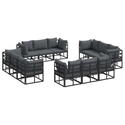Berkfield Modern Garden Sofa Set With Cushion 12 Pcs Black Aluminium - image 1