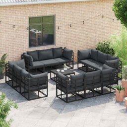 Berkfield Modern Garden Sofa Set With Cushion 12 Pcs Black Aluminium - thumbnail 3