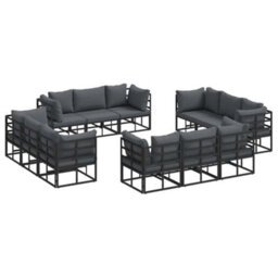 Berkfield Modern Garden Sofa Set With Cushion 12 Pcs Black Aluminium - thumbnail 1