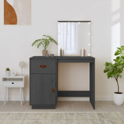 Berkfield Dressing Table With Led Grey 95X50X133.5 Cm Solid Wood Pine - thumbnail 4