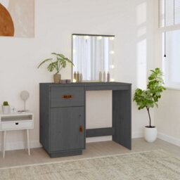 Berkfield Dressing Table With Led Grey 95X50X133.5 Cm Solid Wood Pine - thumbnail 3