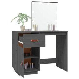 Berkfield Dressing Table With Led Grey 95X50X133.5 Cm Solid Wood Pine - thumbnail 5