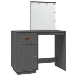 Berkfield Dressing Table With Led Grey 95X50X133.5 Cm Solid Wood Pine - thumbnail 2