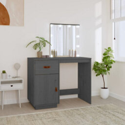 Berkfield Dressing Table With Led Grey 95X50X133.5 Cm Solid Wood Pine - thumbnail 1