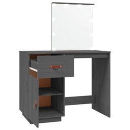 Berkfield Dressing Table With Led Grey 95X50X133.5 Cm Solid Wood Pine - thumbnail 8