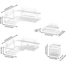 White 2 Tier Self Adhesive Corner Shower Caddy Set - thumbnail 2