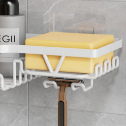 White 2 Tier Self Adhesive Corner Shower Caddy Set - thumbnail 3