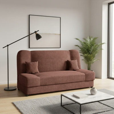 Living Room Sofa Jonas With Click Clack Sleeping Function Storage And Wooden Frame Pink - image 1