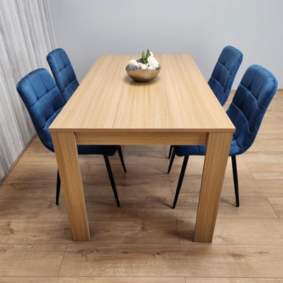 Kosy Koala Modern Dining Table Set With 4 Blue Velvet Chairs Dining Room Furniture - image 1