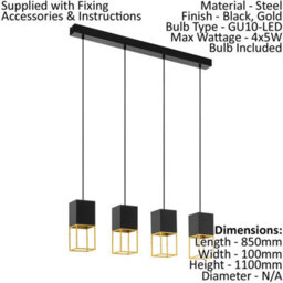 Elegant Black And Gold Pendant Ceiling Light With Gu10 Bulbs Included - thumbnail 2