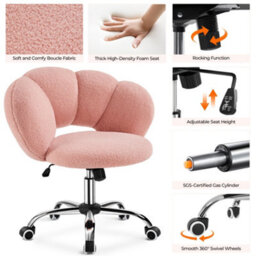 Yaheetech Upholstered Desk Chair With Cloud Shaped Backrest - Pink - thumbnail 4