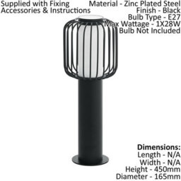 4 Pack Modern Ip44 Outdoor Black Steel Pedestal Lights With E27 Wall Gate Lamp - thumbnail 2