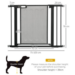 PawHut Pressure Fit Safety Gate For Doors, Dog Gate W/ Auto Close, 75-103 Cm - Black - thumbnail 3