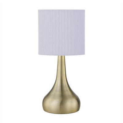 First Choice Lighting Romana - Antique Brass Touch Table Lamp With White Pleated Shade - image 1