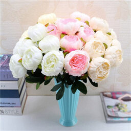 Artificial Silk Peony Bouquet Flowers Decoration 7 Heads Pink Blue Red White Artificial Fake Peonies Flowers Home Decor (Red) - thumbnail 4