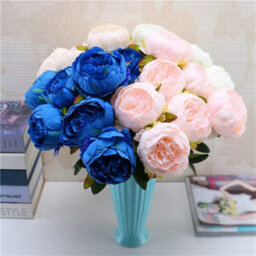 Artificial Silk Peony Bouquet Flowers Decoration 7 Heads Pink Blue Red White Artificial Fake Peonies Flowers Home Decor (Red) - thumbnail 5