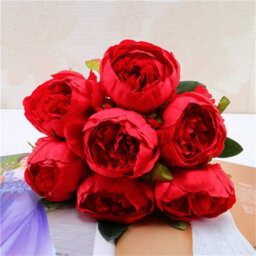 Artificial Silk Peony Bouquet Flowers Decoration 7 Heads Pink Blue Red White Artificial Fake Peonies Flowers Home Decor (Red) - thumbnail 1