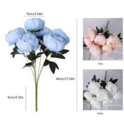 Artificial Silk Peony Bouquet Flowers Decoration 7 Heads Pink Blue Red White Artificial Fake Peonies Flowers Home Decor (Red) - thumbnail 2