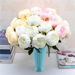 Artificial Silk Peony Bouquet Flowers Decoration 7 Heads Pink Blue Red White Artificial Fake Peonies Flowers Home Decor (Red) - thumbnail 3
