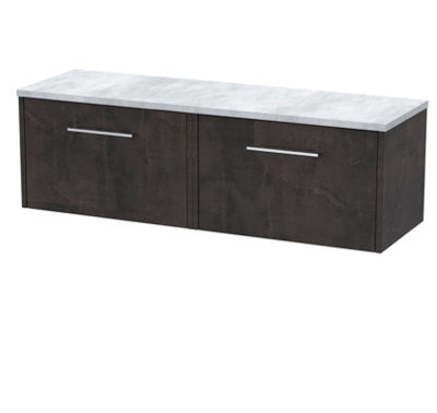 Hudson Reed Juno Wall Hung 2 Soft Close Drawer Vanity Unit With Laminate Worktop, Metallic Slate Finish, 1205mm - image 1