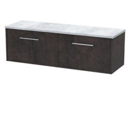 Hudson Reed Juno Wall Hung 2 Soft Close Drawer Vanity Unit With Laminate Worktop, Metallic Slate Finish, 1205mm - thumbnail 1