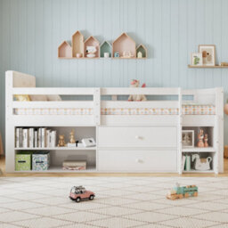 Abrihome 3Ft Kids Wooden Storage Bed 90X190Cm With Safety Guardrail, Two Drawers & Upholstered Headboard, White - thumbnail 9