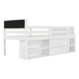 Abrihome 3Ft Kids Wooden Storage Bed 90X190Cm With Safety Guardrail, Two Drawers & Upholstered Headboard, White - thumbnail 5