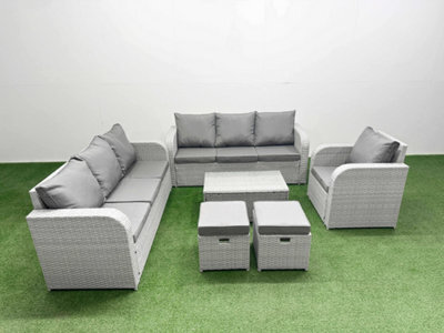 Fimous 9 Seater Poly Rattan Outdoor Garden Furniture Sofa Set 3 Seater Sofa Reclining Chair 3 Seater Sofa Stools Light Grey - image 1