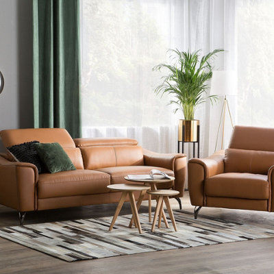 Beliani 3+1 Brown Leather Sofa Set With Adjustable 6-Position Headrests - image 1