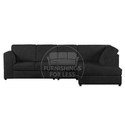 Furnishings For Less UK Luxor Black Jumbo Cord Large 5 Seater Corner Sofa Long Right Hand Facing - Full Back - image 1
