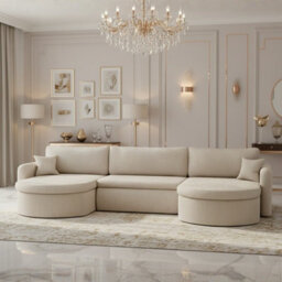 Verona U Corner Sofa Bed With Storage Container Stripy Fabric Cream