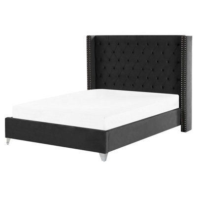 Beliani Bed Velvet Lubbon 160 X 200 Cm (Eu King Size) Black - image 1