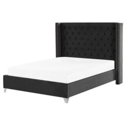 Beliani Bed Velvet Lubbon 160 X 200 Cm (Eu King Size) Black - thumbnail 1