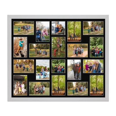 AK Frames 80X70Cm Silver Modern Multi Photo Frame With Black Mount - Holds 20 Apertures (18X) 6X4, (2X) 4X4 Photos - image 1