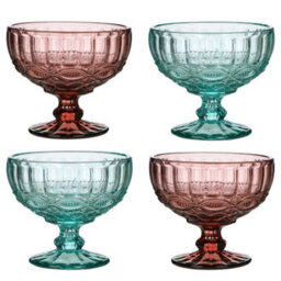 Dibor Set Of 4 Vintage Turquoise Blue & Pink Glass Trifle Bowl And Dessert Bowls 300Ml - thumbnail 2