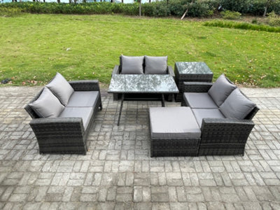 Fimous 7 Seater Rattan Wicker Garden Furniture Patio Conservatory Sofa Set With Rectangular Dining Table Side Table - image 1