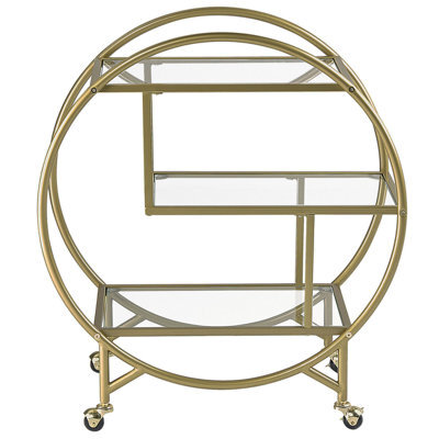 Wyld And Coco Art Deco Gold Kitchen Trolley - 3 Tempered Glass Shelves, Braked Wheels, 50 X 34 Cm - image 1